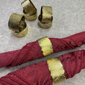 Set of 8 Tableware Brushed Textured Gold Tone Metal Napkin Rings 1" Round